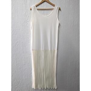 Vintage 70s Ivory Slip Dress Pleated Skirt Sheer Layering Boho Size 12